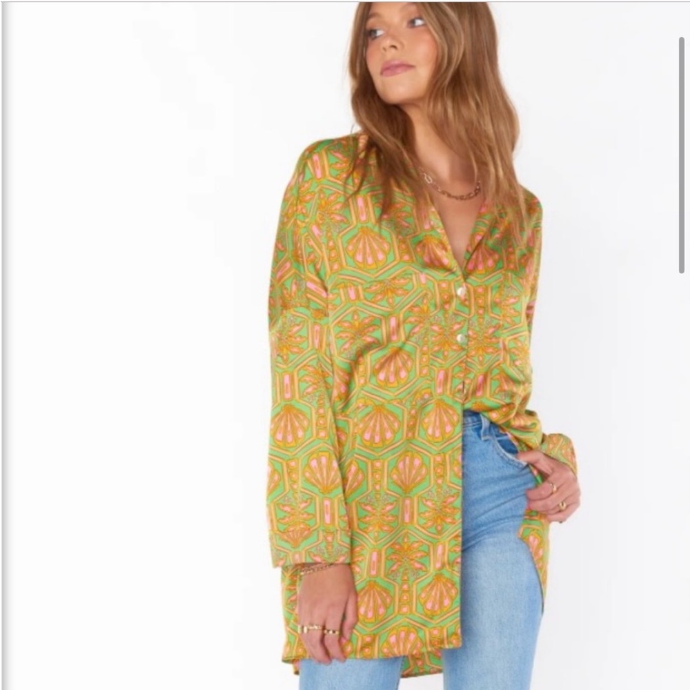 Show Me Your MuMu Green and Orange Button Down Shirt